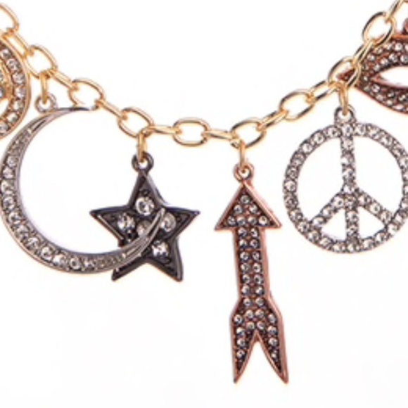 Goldtone and Jet Crystal Charmed Necklace - Picture 2 of 2